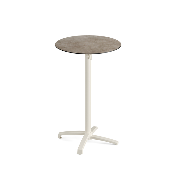 Feros X Cross - Tischgestell hoch sand + Moonstone HPL-Tischplatte Ø70 cm, Sand + Moonstone