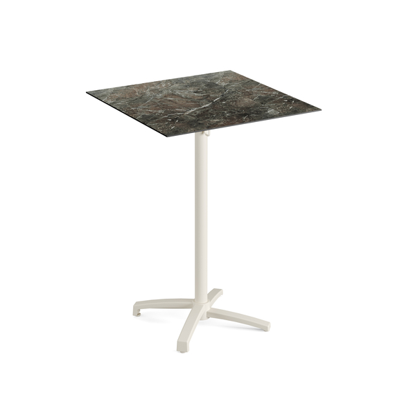 Feros X Cross - Tischgestell hoch sand + Galaxy Marble HPL-Tischplatte 70x70 cm, Sand + Galaxy Marble