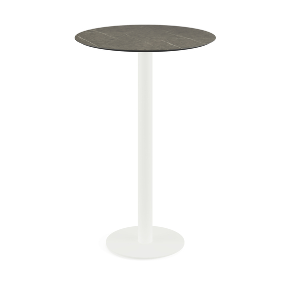 Feros Urban - Bartisch weißes Gestell + Midnight-Marmor HPL-Platte Ø70 cm, Weiß + Midnight Marmor
