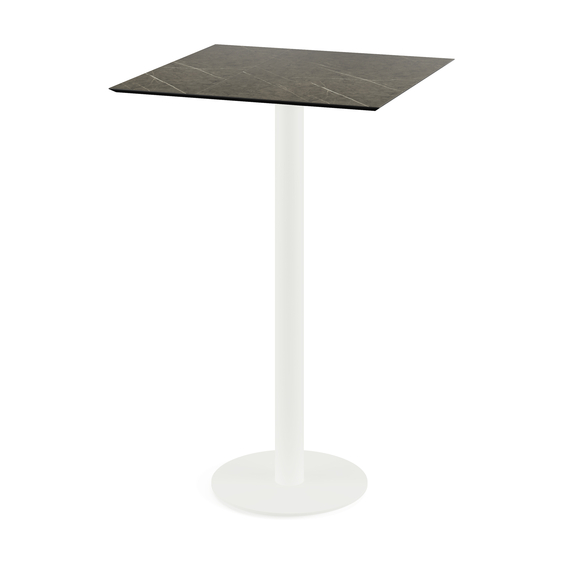 Feros Urban - Bartisch weißes Gestell + Midnight-Marmor HPL-Platte 70x70 cm, Weiß + Midnight Marmor
