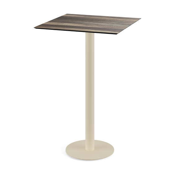 Feros Urban - Bartisch sandfarbenes Gestell + Tropenholz HPL-Platte 70x70 cm, Sand + Tropenholz