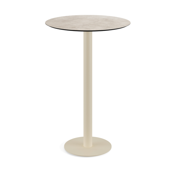 Feros Urban - Bartisch sandfarbenes Gestell + Moonstone HPL-Platte Ø70 cm, Sand + Moonstone