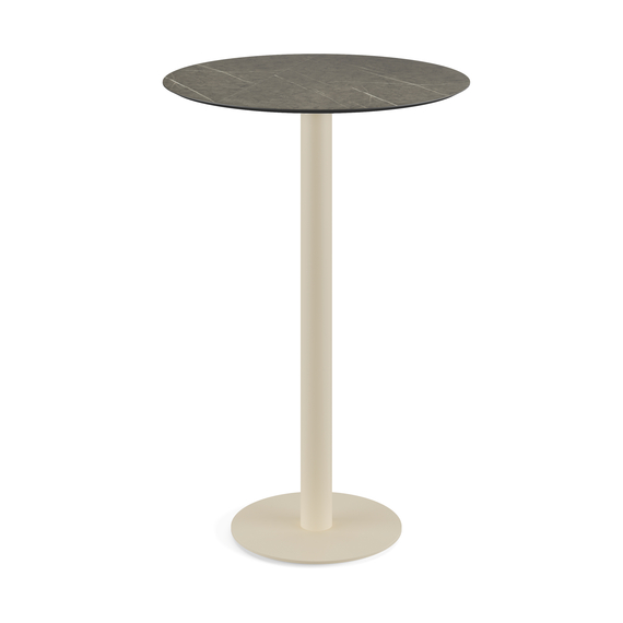 Feros Urban - Bartisch sandfarbenes Gestell + Midnight-Marmor HPL-Platte Ø70 cm, Sand + Midnight Marmor