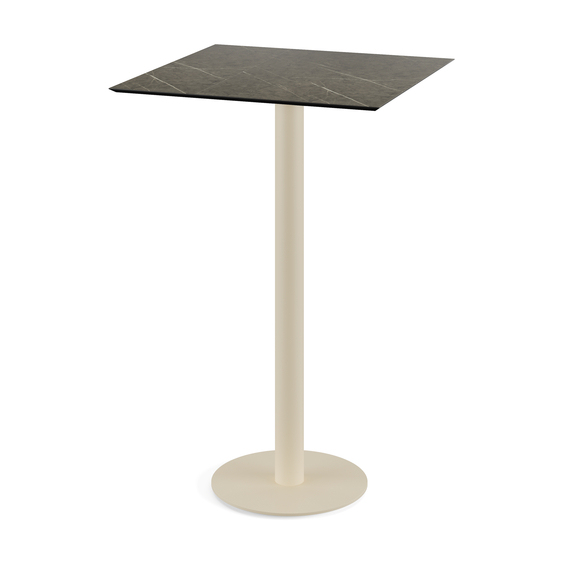 Feros Urban - Bartisch sandfarbenes Gestell + Midnight-Marmor HPL-Platte 70x70 cm, Sand + Midnight Marmor