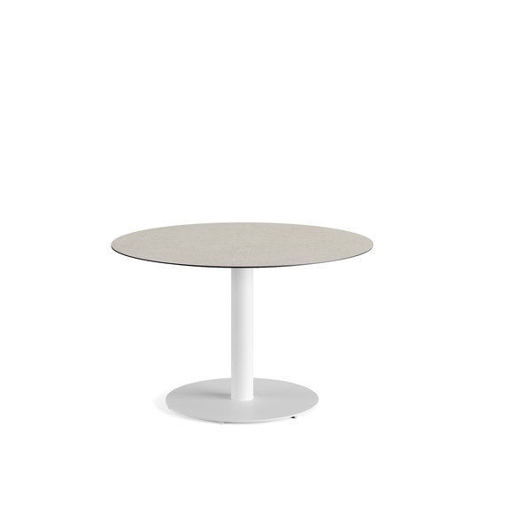 Feros Urban - Tischgestell niedrig weiß + Sand stone HPL-Tischplatte Ø120 cm, White + Sand stone