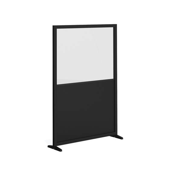 Feros Bodenmontierte Einzelsichtschutzwand - Halbglas + Halb-HPL, Schwarz/Glas, Bild 2