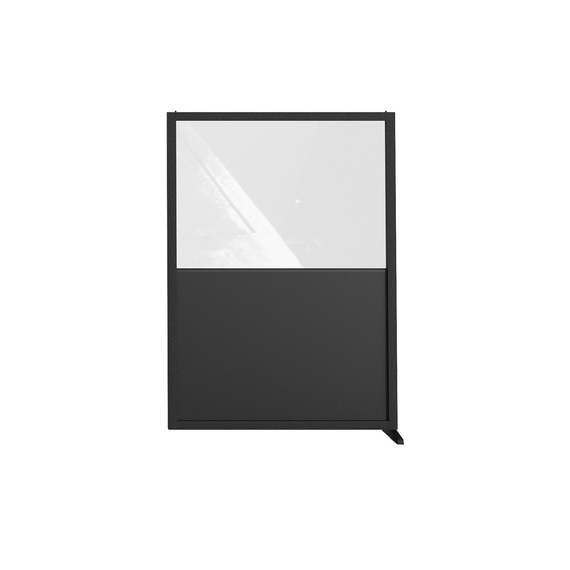 Feros Bodenmontiertes Endmodul Sichtschutzwand - Halbglas + Halb-HPL, Schwarz/Glas