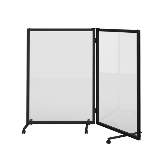 Feros Auf Rollen 2 klappbare Sichtschutzwände - Vollglas, Schwarz/Glas