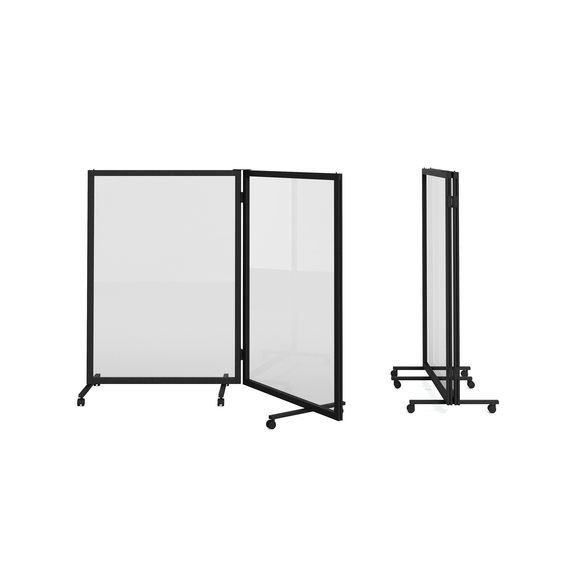 Feros Auf Rollen 2 klappbare Sichtschutzwände - Vollglas, Schwarz/Glas, Bild 3