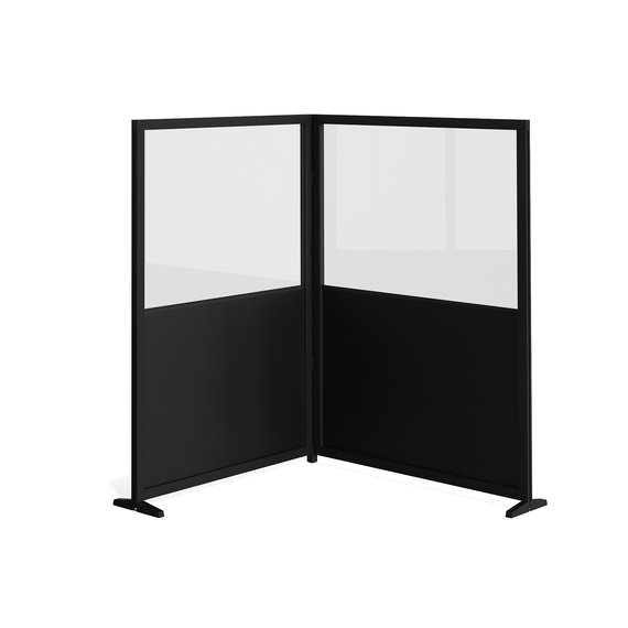 Feros Freistehende Ecklösung L-Form - Halbglas + Halb-HPL, Schwarz/Glas
