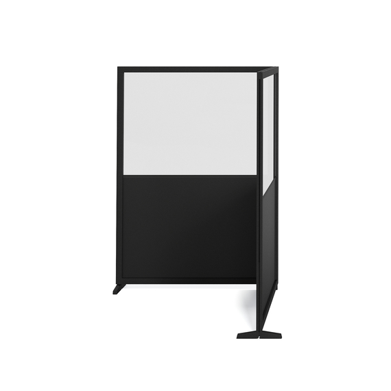 Feros Freistehende Ecklösung L-Form - Halbglas + Halb-HPL, Schwarz/Glas, Bild 2