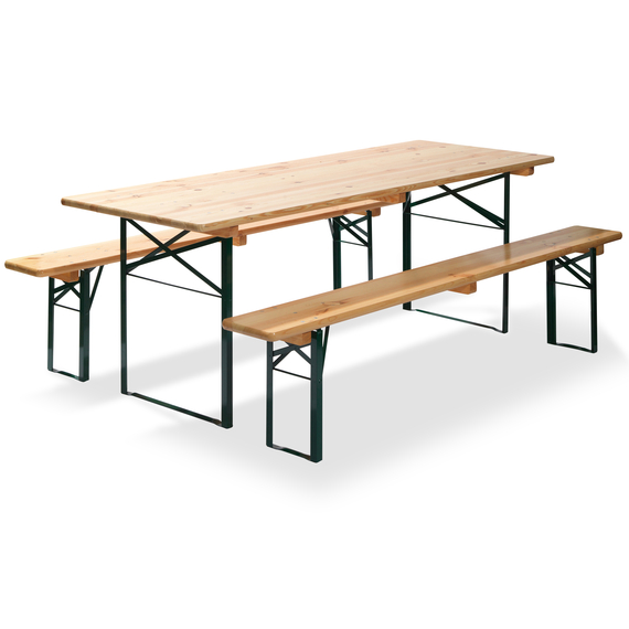 Feros Fiesta - klappbares Biergarnitur-Set mit Tisch 80 cm, Grün/Holz