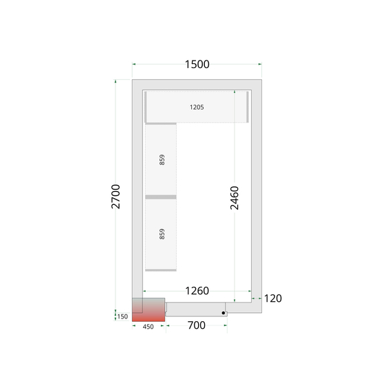 Tefcold Kühlzellen-Wandelemente 120 mm CR 150x270x220, Weiß