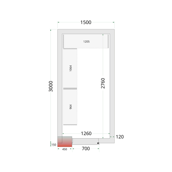 Tefcold Kühlzellen-Wandelemente 120 mm CR 150x300x220, Weiß