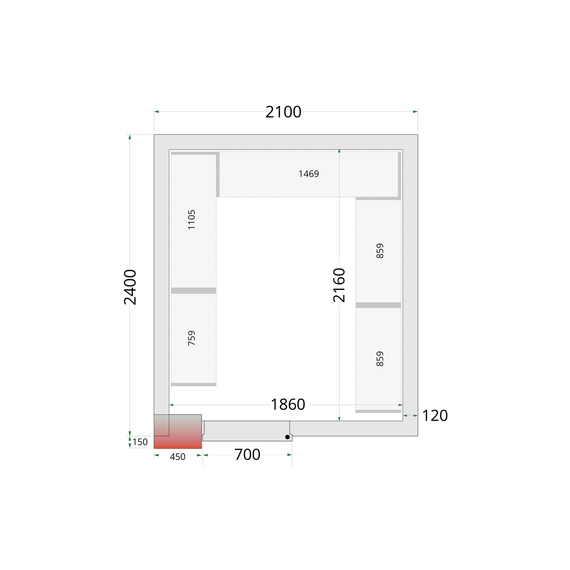 Tefcold Kühlzellen-Wandelemente 120 mm CR 210x240x220, Weiß