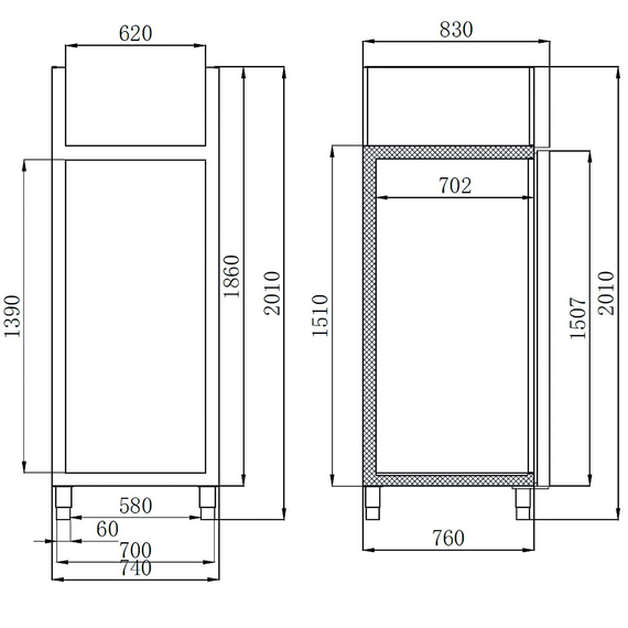 Vaiotec Gewerbe-Tiefkühlschrank 650 L, 1-türig GN 2/1 – Monoblock, 740 × 830 mm, Bild 11