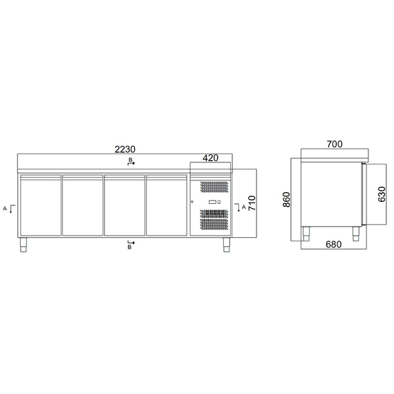 Vaiotec Gastro-Kühltisch, 4-türig – Monoblock, 2230 × 700 mm, Bild 10
