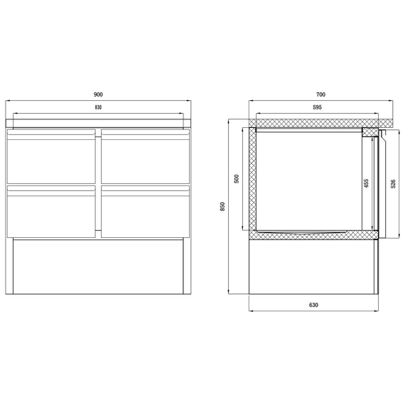 Vaiotec Gastro-Kühltisch Mini, 2-fach – mit 4 Schubladen, 900 × 700 mm, Bild 7
