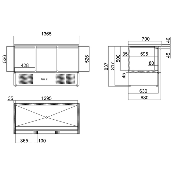 Vaiotec Gastro-Kühltisch Mini, 3-fach – mit 3 Türen, 1365 × 700 mm, Bild 9