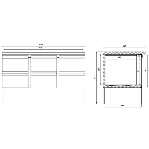 Vaiotec Gastro-Kühltisch Mini, 3-fach – mit 6 Schubladen, 1365 × 700 mm, Bild 9
