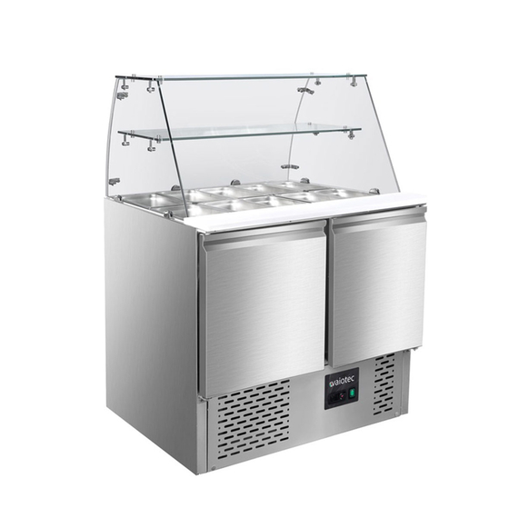 Vaiotec Gastro-Saladette, 2-fach mit eckigem Glasaufsatz, 900 × 700 mm