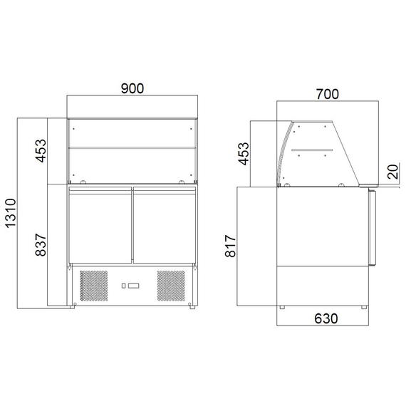 Vaiotec Gastro-Saladette, 2-fach mit eckigem Glasaufsatz, 900 × 700 mm, Bild 11