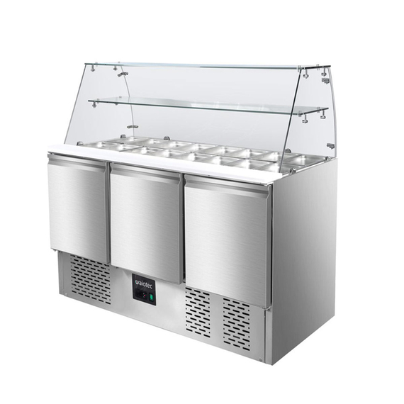 Vaiotec Gastro-Saladette, 3-fach mit eckigem Glasaufsatz, 1365 × 700 mm, Bild 2