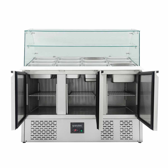 Vaiotec Gastro-Saladette, 3-fach mit eckigem Glasaufsatz, 1365 × 700 mm, Bild 3