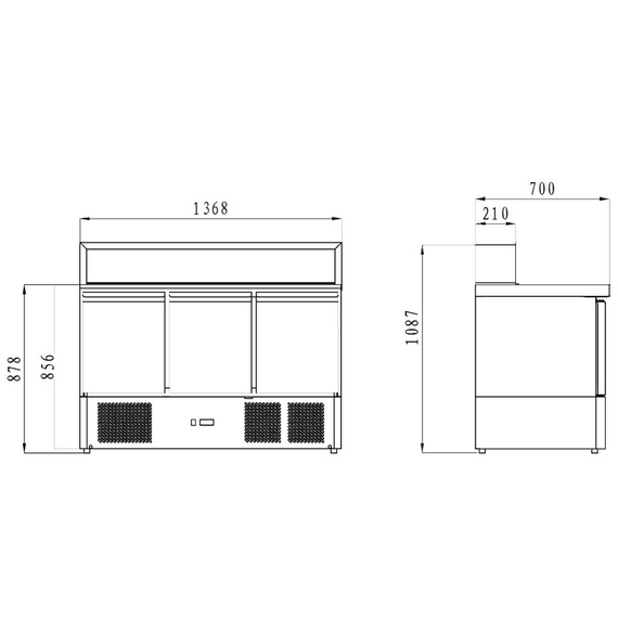 Vaiotec Gastro-Pizza-Saladette, 3-fach – mit 3 Türen, 1365 × 700 mm, Bild 9