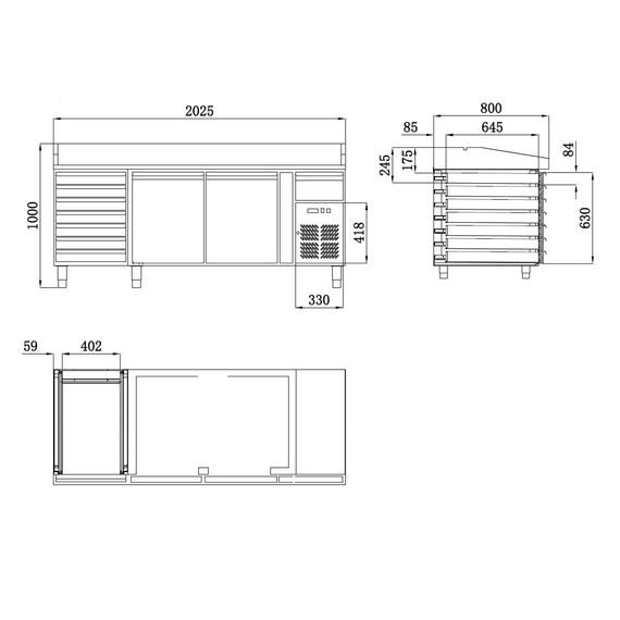 Vaiotec Gastro-Pizzakühltisch, 2-türig & 7 Schubladen grau, 2020 × 800 mm, Bild 11