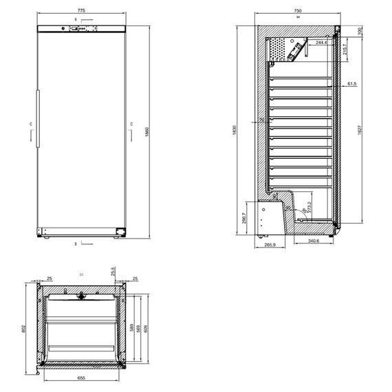 Vaiotec Gewerbe-Lagertiefkühlschrank ABS, 580 Liter, 775 × 750 mm, Bild 10