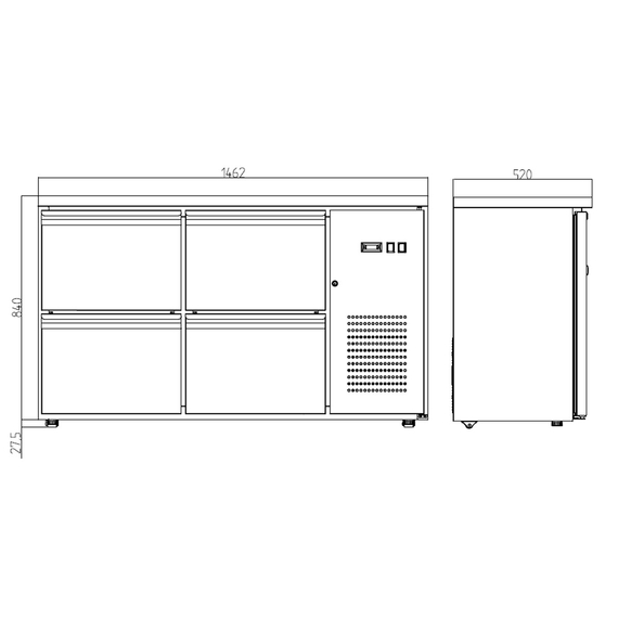 Vaiotec Gastro-Barkühltisch schwarz, 4 Schubladen – 280 l, 1465 × 520 mm, Bild 11