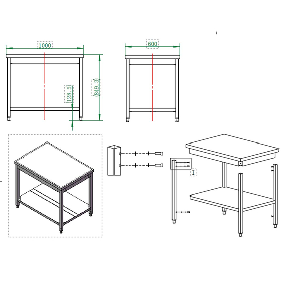 Vaiotec Gastro-Arbeitstisch, mit Grundboden, 1000 × 600 mm, Bild 3