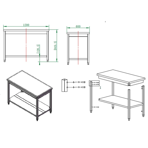 Vaiotec Gastro-Arbeitstisch, mit Grundboden, 1200 × 600 mm, Bild 3