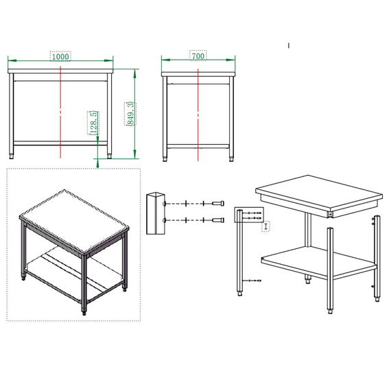 Vaiotec Gastro-Arbeitstisch, mit Grundboden, 1000 × 700 mm, Bild 3