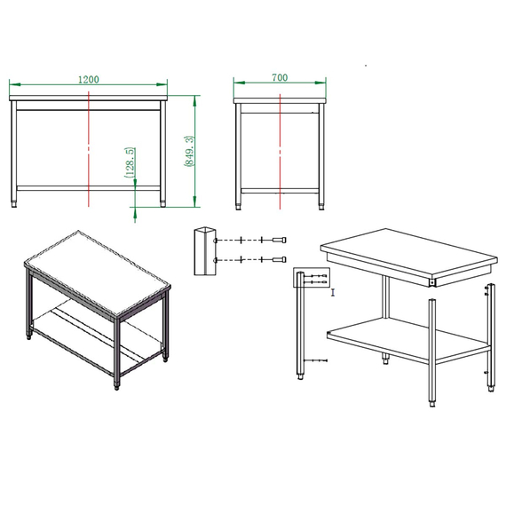 Vaiotec Gastro-Arbeitstisch, mit Grundboden, 1200 × 700 mm, Bild 3