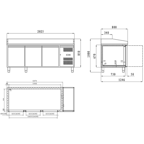 Vaiotec Gastro-Pizzakühltisch, 3-türig schwarz, 2020 × 800 mm, Bild 9