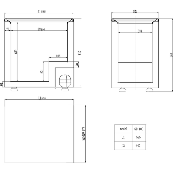 Vaiotec Gewerbe-Tiefkühltruhe 100 mit Glasschiebedeckel, 585 × 525 mm, Bild 4