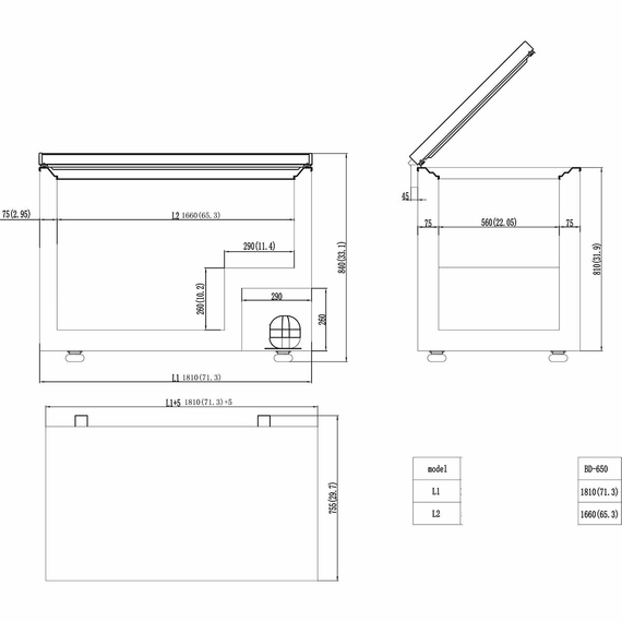 Vaiotec Gastro-Kühl-/Tiefkühltruhe 650 mit Klappdeckel, 1815 × 750 mm, Bild 8
