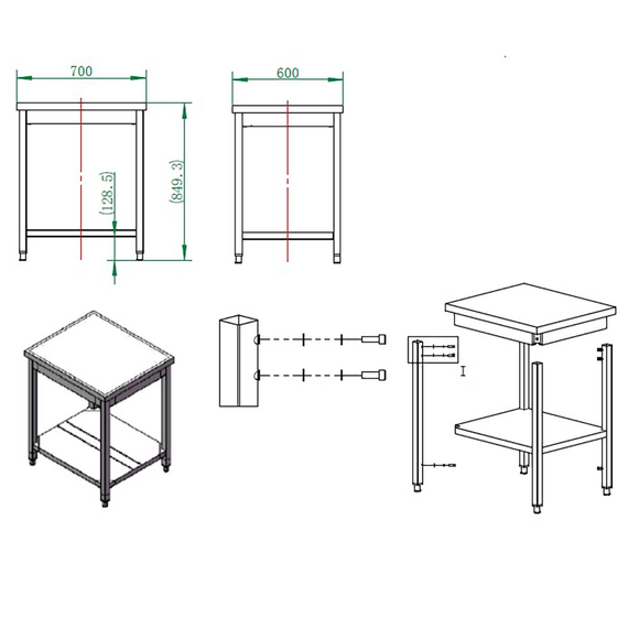 Vaiotec Gastro-Arbeitstisch, mit Grundboden, 700 × 600 mm, Bild 3
