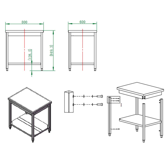Vaiotec Gastro-Arbeitstisch, mit Grundboden, 800 × 600 mm, Bild 3