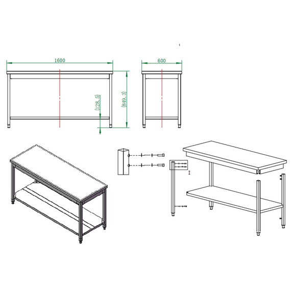 Vaiotec Gastro-Arbeitstisch, mit Grundboden, 1600 × 600 mm, Bild 3
