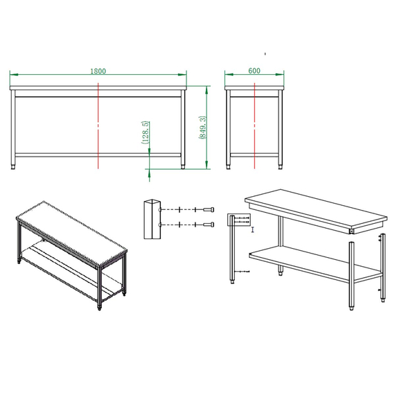 Vaiotec Gastro-Arbeitstisch, mit Grundboden, 1800 × 600 mm, Bild 3