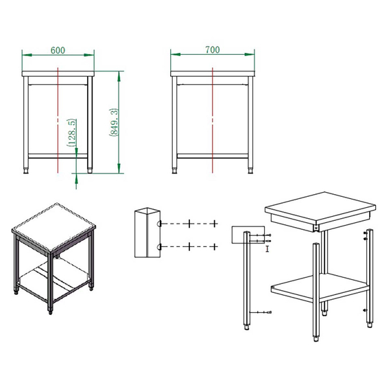 Vaiotec Gastro-Arbeitstisch, mit Grundboden, 600 × 700 mm, Bild 3
