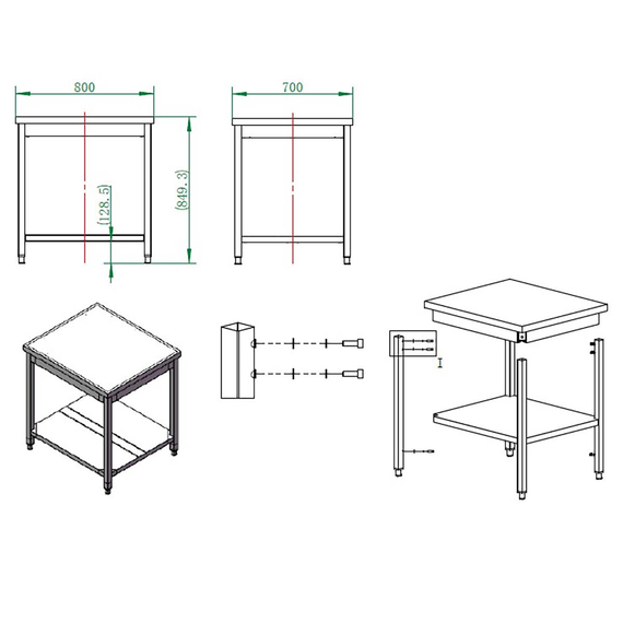 Vaiotec Gastro-Arbeitstisch, mit Grundboden, 800 × 700 mm, Bild 3