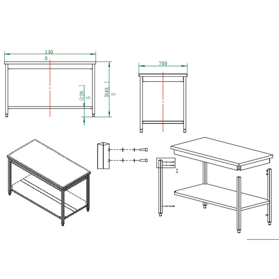 Vaiotec Gastro-Arbeitstisch, mit Grundboden, 1400 × 700 mm, Bild 3