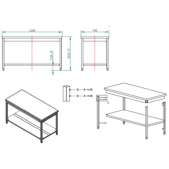 Vaiotec Gastro-Arbeitstisch, mit Grundboden, 1500 × 700 mm, Bild 3