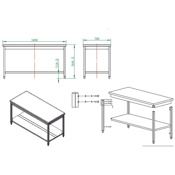 Vaiotec Gastro-Arbeitstisch, mit Grundboden, 1600 × 700 mm, Bild 3
