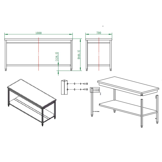 Vaiotec Gastro-Arbeitstisch, mit Grundboden, 1800 × 700 mm, Bild 3