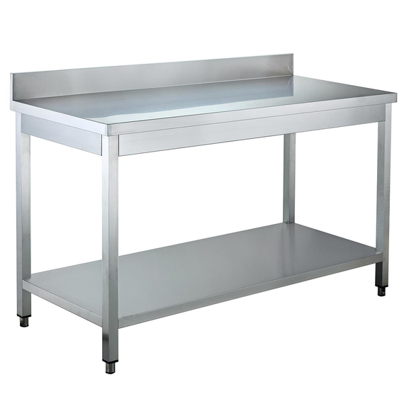 Vaiotec Gastro-Arbeitstisch, mit Grundboden & Aufkantung, 700 × 700 mm